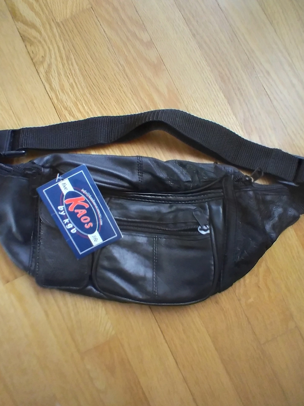 Black Leather Menās Waist Bag - KGB Company